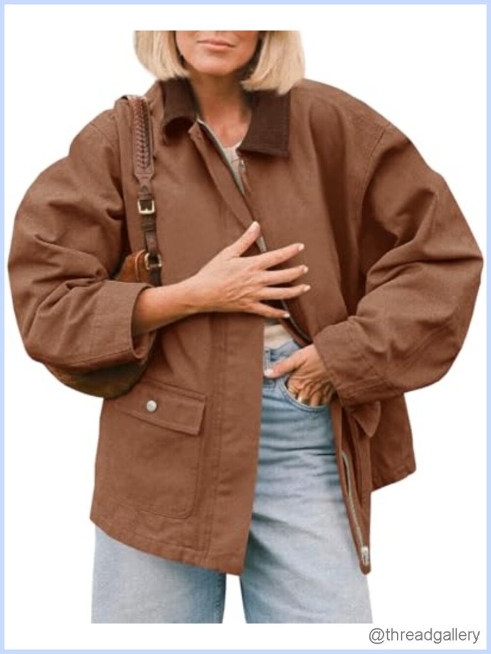 Oversized Barn Jacket Safari Trench Coat with Pockets Utility Zip